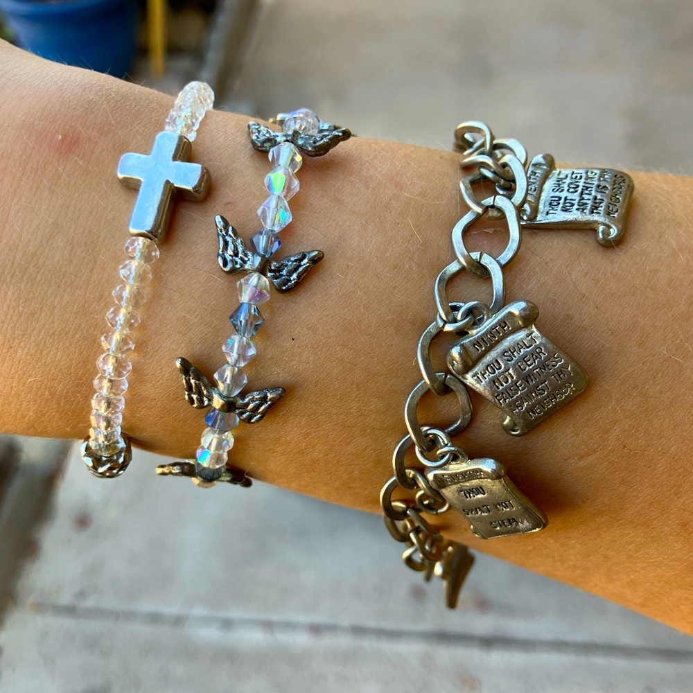 Heavenly Silver and Clear Beaded Bracelet Charm Stack of 3 - Picture 2 of 5